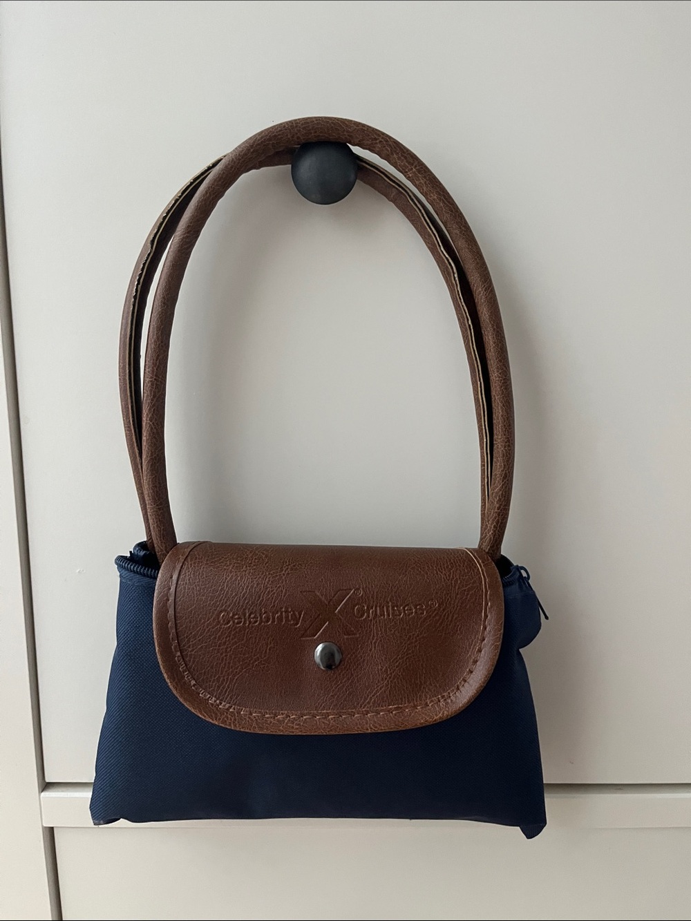 Navy and Brown Women's Shoulder Bag
